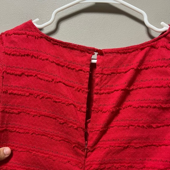 Trina Turk Women’s Ain’t Misbehaving Fringe Red Dress Boat Neck 3/4 Sleeve 6 - Picture 5 of 7